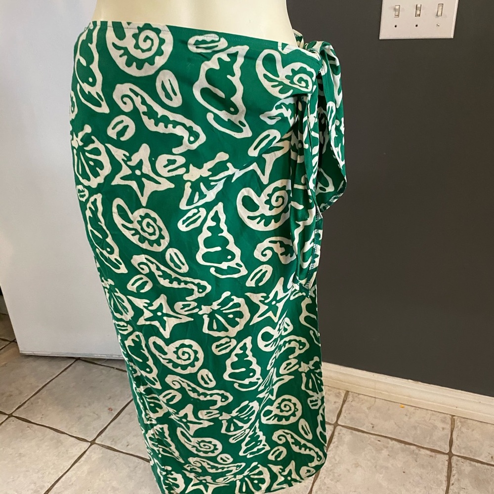Serape Size M Wrap Skirt Midi Green Beach Ikat Sea